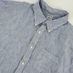 Brooks Brothers 100% Irish Linen Shirt Mens XL Blue White Stripe Button Down